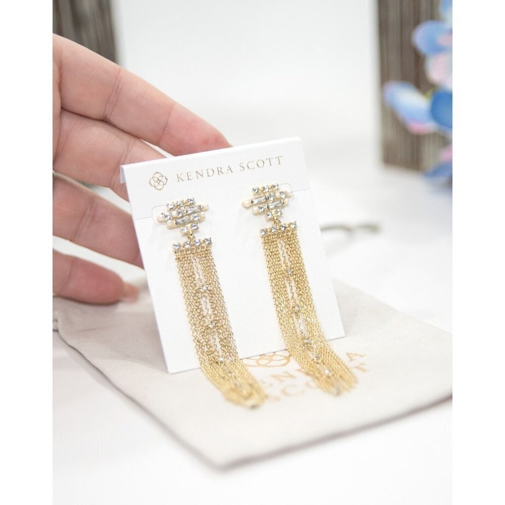 Kendra Scott Madelyn Pearl Fringe Drop Dangle Statement Earrings NWT